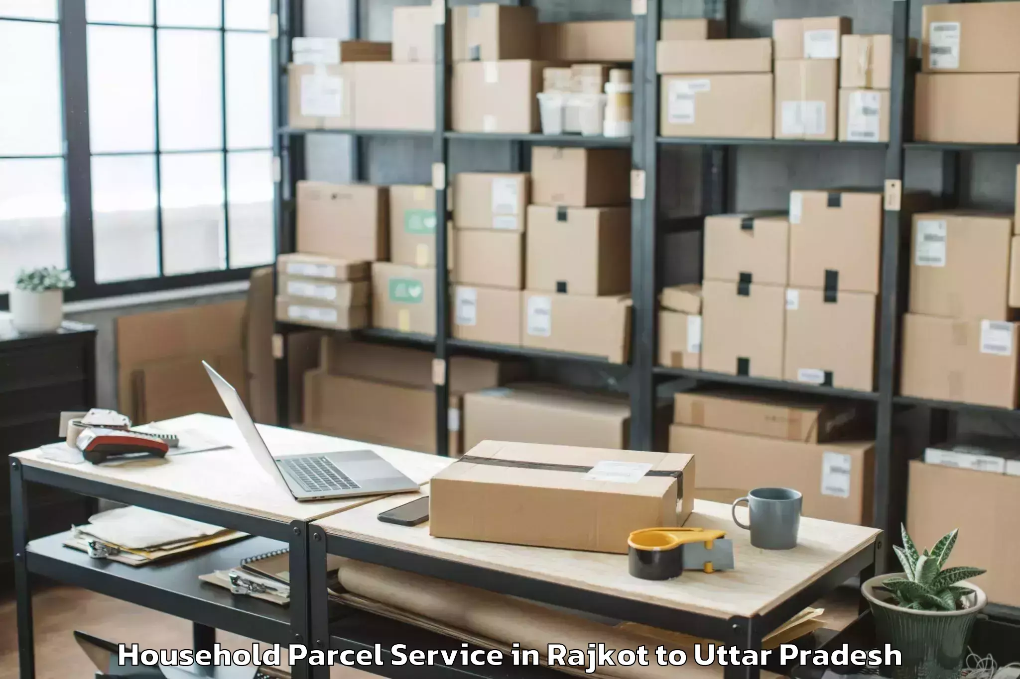 Book Rajkot to Js University Shikohabad Household Parcel